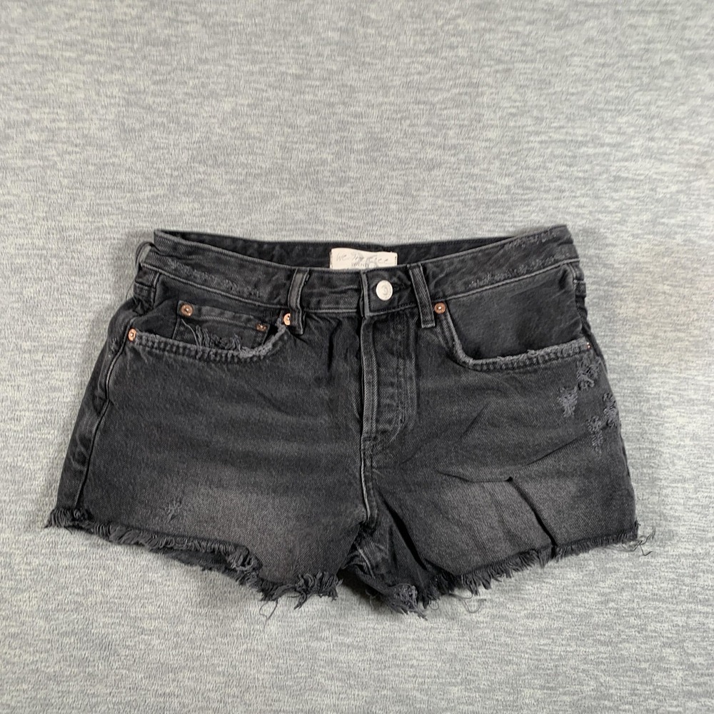 We The Free Shorts Womens 26‎ Black Denim Cutoff Distressed Frayed Raw Hem